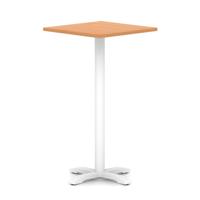 Italia 800mm Poseur Square Table Beech Top 1170mm High White Leg Cross Base