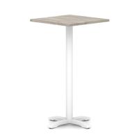Italia 800mm Poseur Square Table Grey Oak Top 1170mm High White Leg Cross Base