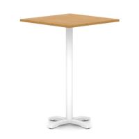 Italia 1000mm Poseur Square Table Oak Top 1170mm High White Leg Cross Base