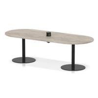 Italia Volta 2400mm Poseur Boardroom Table With Pop-up Power Module Grey Oak Top 720mm High Black Leg