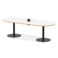 Italia Volta 2400mm Poseur Boardroom Table With Pop-up Power Module White Top Natural Wood Edge 720mm High Black Leg