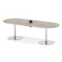 Italia Volta 2400mm Poseur Boardroom Table With Pop-up Power Module Grey Oak Top 720mm High Silver Leg