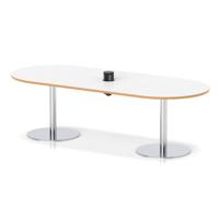 Italia Volta 2400mm Poseur Boardroom Table With Pop-up Power Module White Top Natural Wood Edge 720mm High Silver Leg