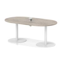 Italia Volta 1800mm Poseur Boardroom Table With Pop-up Power Module Grey Oak Top 720mm High White Leg