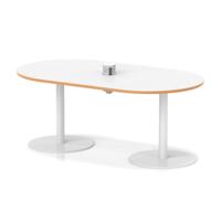 Italia Volta 1800mm Poseur Boardroom Table With Pop-up Power Module White Top Natural Wood Edge 720mm High White Leg