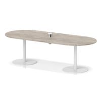 Italia Volta 2400mm Poseur Boardroom Table With Pop-up Power Module Grey Oak Top 720mm High White Leg