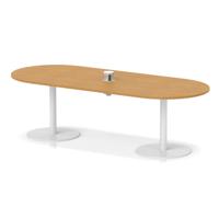 Italia Volta 2400mm Poseur Boardroom Table With Pop-up Power Module Oak Top 720mm High White Leg