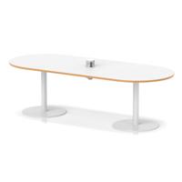Italia Volta 2400mm Poseur Boardroom Table With Pop-up Power Module White Top Natural Wood Edge 720mm High White Leg