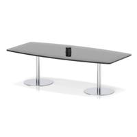 Italia Volta 2400mm Poseur High Gloss Table With Pop-up Power Module Black Top 725mm High Silver Leg