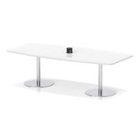 Italia Volta 2400mm Poseur High Gloss Table With Pop-up Power Module White Top 725mm High Silver Leg