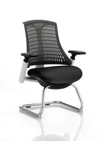 Flex Cantilever Chair White Frame Black Fabric Seat Black Back With Arms