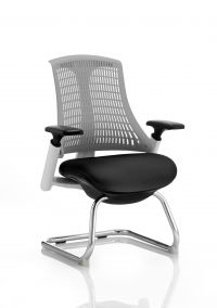 Flex Cantilever Chair White Frame Black Fabric Seat Grey Back With Arms