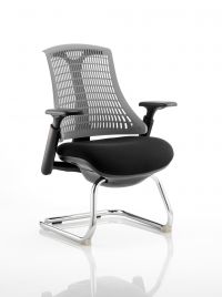 Flex Cantilever Chair Black Frame Black Fabric Seat With Grey Back With Arms