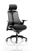 Flex Task Operator Chair Black Frame With Black Fabric Seat Black Back With Arms With Headrest
