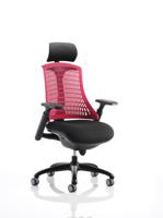Flex Task Operator Chair Black Frame With Black Fabric Seat Red Back With Arms With Headrest