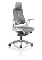 Zure Executive Chair White Shell Elastomer Gel Grey With Arms And Headrest