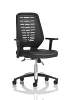 Relay Task Operator Chair Black Back With Height Adjustable Arms Black Leather Seat