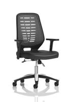 Relay Task Operator Chair Silver Back With Height Adjustable Arms Black Leather Seat