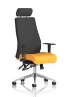 Onyx Ergo Posture Chair With Height Adjustable Arms With Headrest Bespoke Colour Seat Senna Yellow