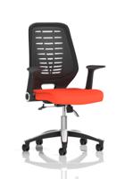 Relay Task Operator Chair Black Back With Folding Arms Bespoke Colour Tabasco Orange