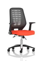 Relay Task Operator Chair Silver Back With Folding Arms Bespoke Colour Tabasco Orange