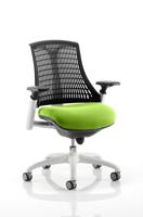 Flex Task Operator Chair White Frame Black Back Bespoke Colour Seat Myrrh Green