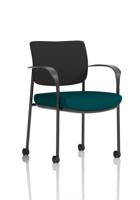 Brunswick Deluxe With Arms Black Frame With Castors Black Fabric Back Bespoke Colour Seat Maringa Teal