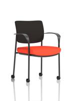 Brunswick Deluxe With Arms Black Frame With Castors Black Fabric Back Bespoke Colour Seat Tabasco Orange