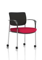Brunswick Deluxe With Arms Chrome Frame With Castors Black Fabric Back Bespoke Colour Seat Bergamot Cherry