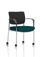 Brunswick Deluxe With Arms Chrome Frame With Castors Black Fabric Back Bespoke Colour Seat Maringa Teal