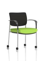 Brunswick Deluxe With Arms Chrome Frame With Castors Black Fabric Back Bespoke Colour Seat Myrrh Green