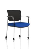 Brunswick Deluxe With Arms Chrome Frame With Castors Black Fabric Back Bespoke Colour Seat Stevia Blue