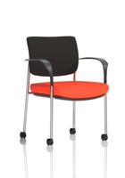 Brunswick Deluxe With Arms Chrome Frame With Castors Black Fabric Back Bespoke Colour Seat Tabasco Orange