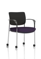 Brunswick Deluxe With Arms Chrome Frame With Castors Black Fabric Back Bespoke Colour Seat Tansy Purple