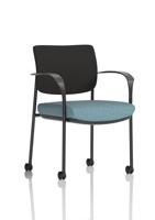 Brunswick Deluxe With Arms Black Frame With Castors Black Fabric Back Bespoke Colour Seat Rivet Quench