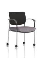 Brunswick Deluxe With Arms Chrome Frame With Castors Black Fabric Back Bespoke Colour Seat Rivet Fuse
