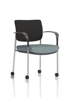Brunswick Deluxe With Arms Chrome Frame With Castors Black Fabric Back Bespoke Colour Seat Rivet Tensile