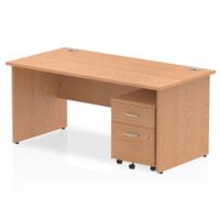 Impulse 1600 x 800mm Straight Office Desk Oak Top Panel End Leg Workstation 2 Drawer Mobile Pedestal
