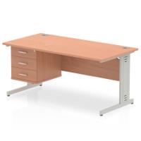 Impulse 1600 x 800mm Straight Office Desk Beech Top Silver Cable Managed Leg Workstation 1 x 3 Drawer Fixed Pedestal