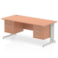 Impulse 1800 x 800mm Straight Office Desk Beech Top Silver Cable Managed Leg Workstation 1 x 2 Drawer 1 x 3 Drawer Fixed Pedestal