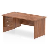 Dynamic Impulse W1600 x D800 x H730mm Straight Office Desk Panel End Leg With 1 x 3 Drawer Fixed Pedestal Walnut Finish - MI001975