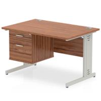 Impulse 1200 x 800mm Straight Office Desk Walnut Top Silver Cable Managed Leg Workstation 1 x 2 Drawer Fixed Pedestal