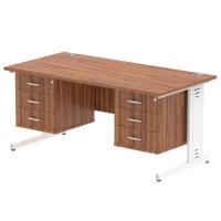 Impulse 1600 x 800mm Straight Office Desk Walnut Top White Cable Managed Leg Workstation 2 x 3 Drawer Fixed Pedestal