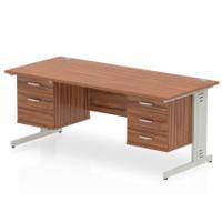 Impulse 1800 x 800mm Straight Office Desk Walnut Top Silver Cable Managed Leg Workstation 1 x 2 Drawer 1 x 3 Drawer Fixed Pedestal