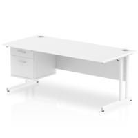 Dynamic Impulse W1800 x D800 x H730mm Straight Office Desk Cantilever Leg With 1 x 2 Drawer Fixed Pedestal White Finish White Frame - MI002212