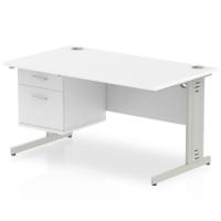 Impulse 1400 x 800mm Straight Office Desk White Top Silver Cable Managed Leg Workstation 1 x 2 Drawer Fixed Pedestal