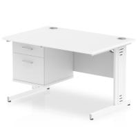 Impulse 1200 x 800mm Straight Office Desk White Top White Cable Managed Leg Workstation 1 x 2 Drawer Fixed Pedestal