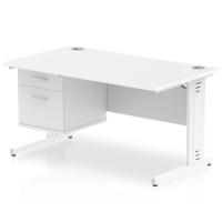 Impulse 1400 x 800mm Straight Office Desk White Top White Cable Managed Leg Workstation 1 x 2 Drawer Fixed Pedestal