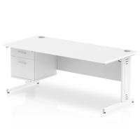 Impulse 1800 x 800mm Straight Office Desk White Top White Cable Managed Leg Workstation 1 x 2 Drawer Fixed Pedestal