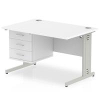 Impulse 1200 x 800mm Straight Office Desk White Top Silver Cable Managed Leg Workstation 1 x 3 Drawer Fixed Pedestal